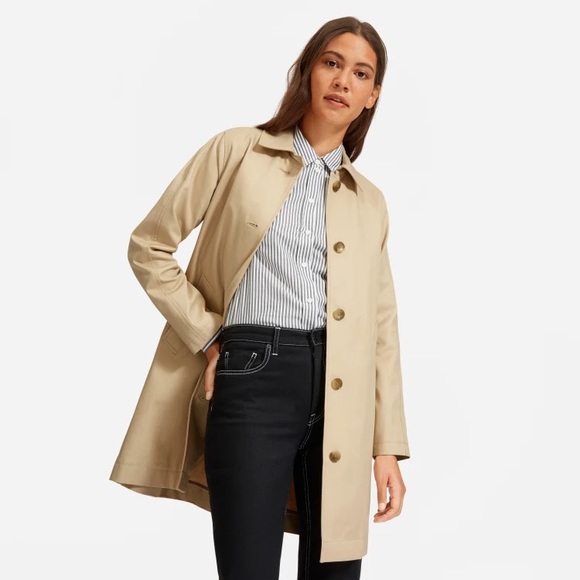EVERLANE The Mac Coat in Khaki Tan Mid Length Button Front Pockets Size 0 NEW